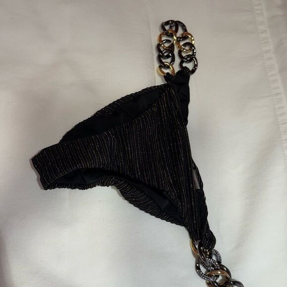 Black and Gold Striped Bikini Bottom with Chain Detail - Picture 1 of 6
